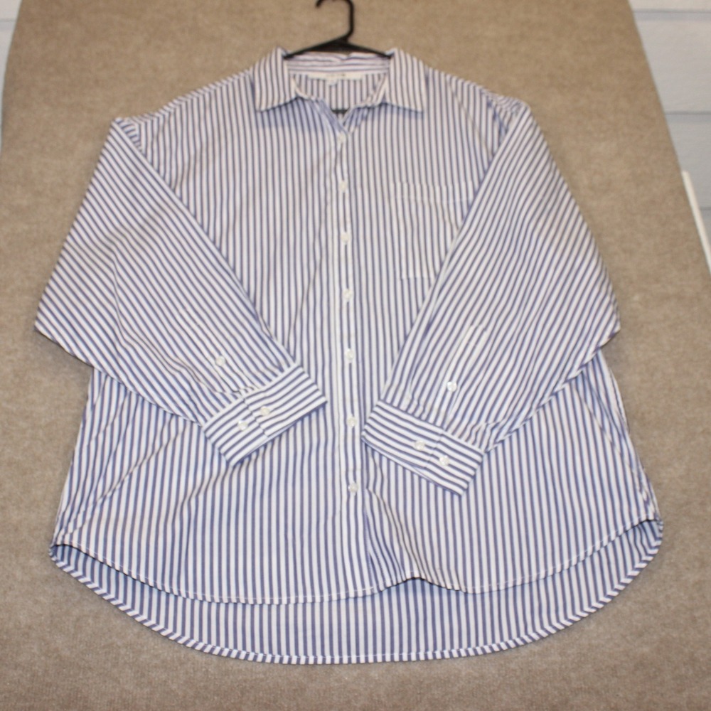 Joe's Jeans Collection Navy White Striped Cotton Button Down Shirt Large